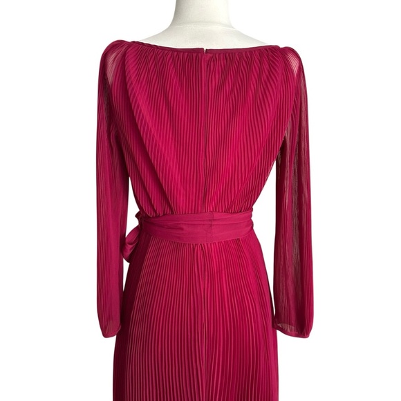 MISS ELLIETTE California Vintage 70s Pleated Maxi Dress Magenta Evening Chiffon - Picture 4 of 15
